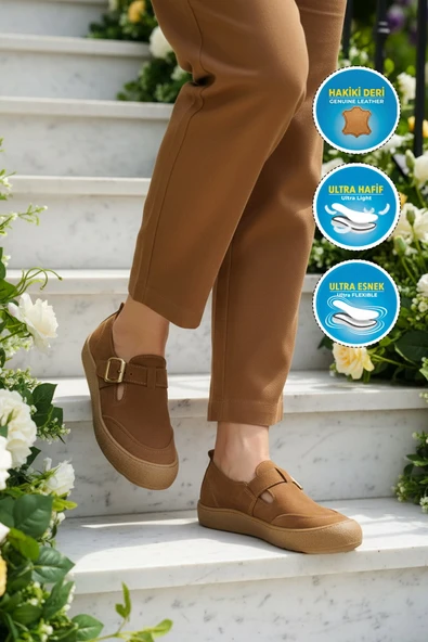 Taba Hakiki Deri Kadın Casual Ayakkabı - Resim 3