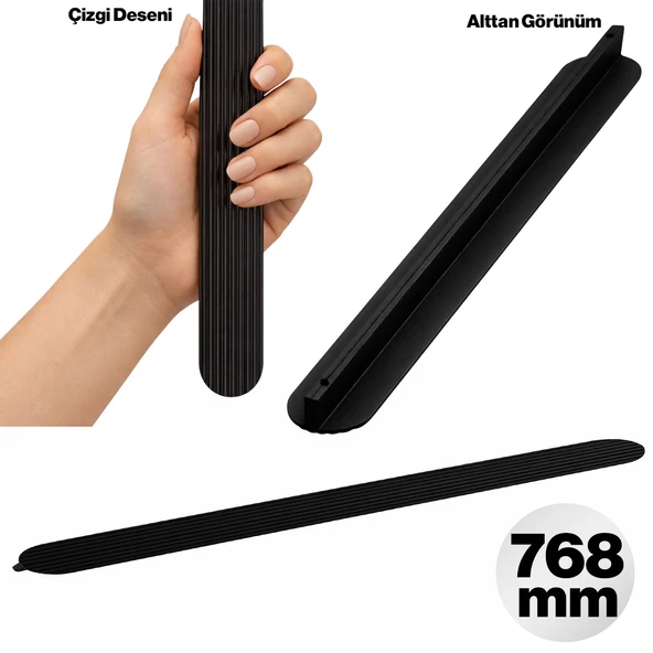 Aytuğ Geniş T Çizgili Oval Siyah Çekmece Kulp 768 mm Modern Uzun Dolap Kapak Kulbu Şık Tasarım ürün görseli 1