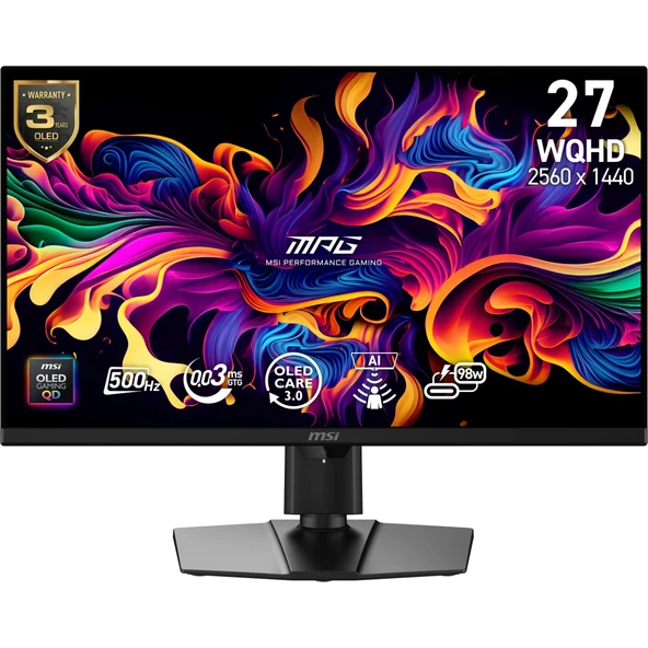 MSI MPG 271QR QD-OLED X50 27 2560x1440 WQHD 500Hz 0.03 ms HDMI DP Type-C True Black 500 G-Sync OLED Gaming Monitör ürün görseli 1