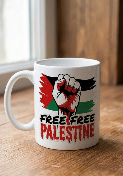 Özgür Filistin Free Palestine ve Mescidi Aksa Temalı Özel Tasarım Çift Taraflı Baskılı Kupa Bardak ürün görseli 1