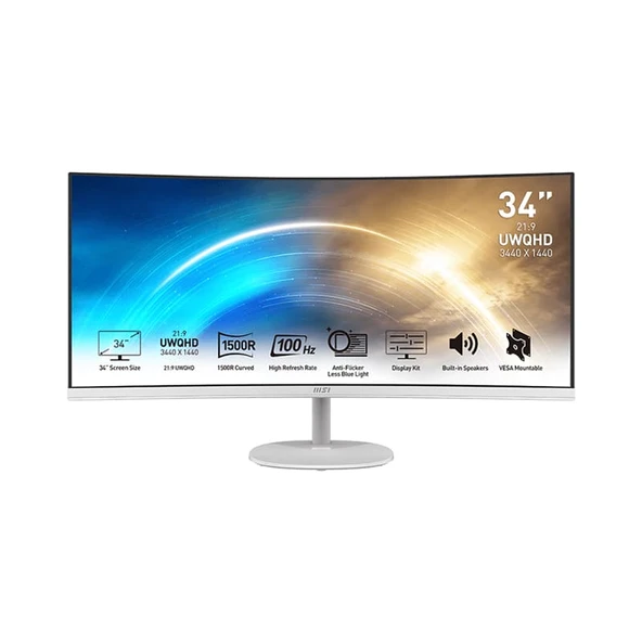MSI PRO MP341CQW 34 3440x1440 UWQHD 100Hz 1ms HDMI DP Curved 1500R FreeSync Led Monitör ürün görseli 1