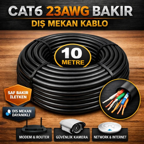 CAT6 23AWG Bakır Dış Mekan Network Kablosu 10 mt. ürün görseli 1