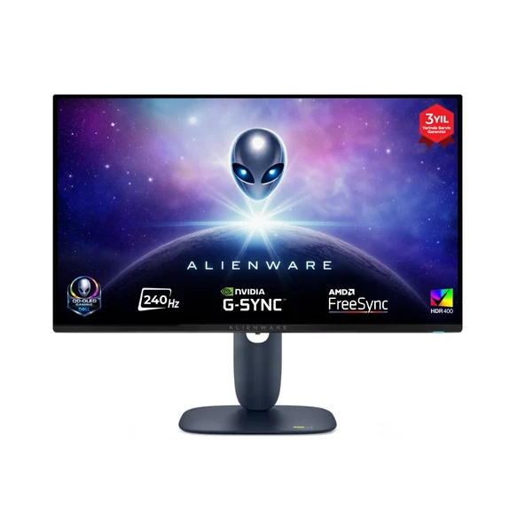 Dell Alienware AW2725Q 27 3840x2160 UHD 240Hz 0.03 ms HDMI DP Type-C True Black 400 FreeSync QD-OLED Gaming Monitör ürün görseli 1