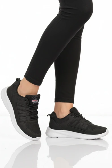 Siyah Beyaz Bağcıklı Unisex Spor Ayakkabı ürün görseli 1