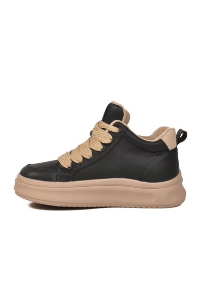 Siyah Bağcıklı Kadın Hi Sneaker - Resim 2