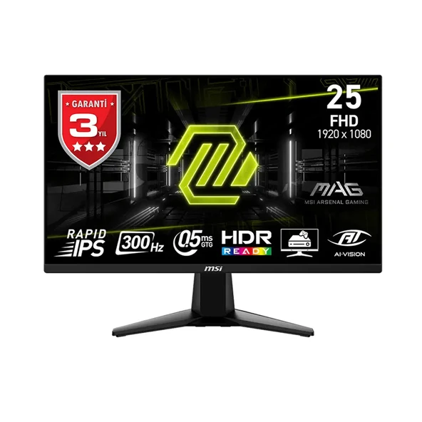 MSI MAG 255XF 24.5 1920x1080 FHD 300Hz 0.5ms HDMI DP FreeSync Premium IPS Gaming Monitör ürün görseli 1