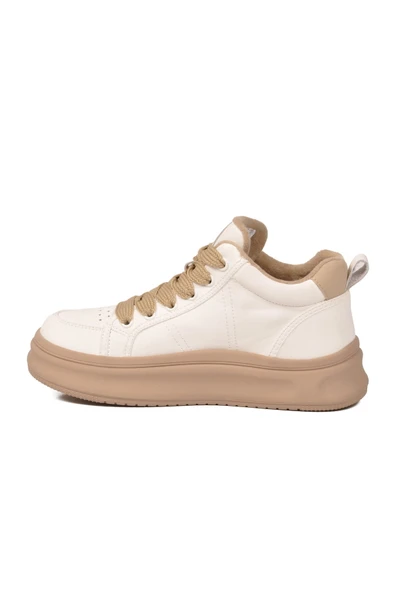 Beyaz Bağcıklı Kadın Hi Sneaker - Resim 2