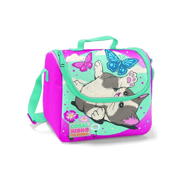 Coral High Kids Su Yeşili Pembe Kedi Desenli Thermo Beslenme Çantası 11707 ürün görseli 1