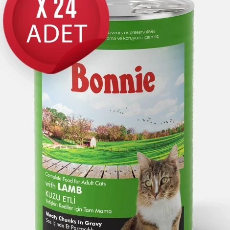 Bonnie Kuzu Etli  Sos İçinde Et Parçacıklı Kedi Konservesi 400g x 24 Adet ürün görseli 1