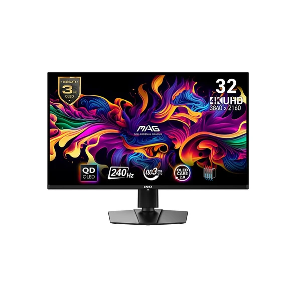 MSI MAG 321UPX QD-OLED 31.5 3840x2160 240Hz 0.03 ms HDMI DP Type-C HDR 400 Adaptive Sync Gaming Monitör ürün görseli 1