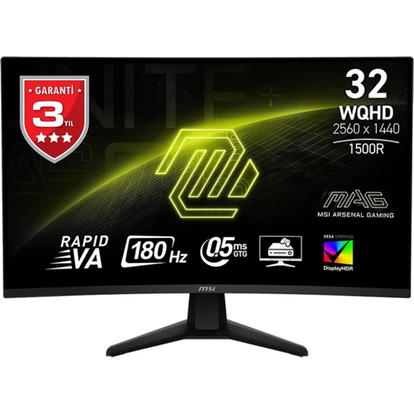 MSI MAG 32CQ6F 31.5 2560x1440 180Hz 0.5ms HDMI DP HDR 400 Curved Adaptive Sync Led Monitör ürün görseli 1
