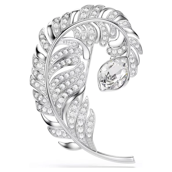 5747549 Idyllia Brooch, Mixed Cuts, Feather, Blue, Rhodium Plated ürün görseli 1