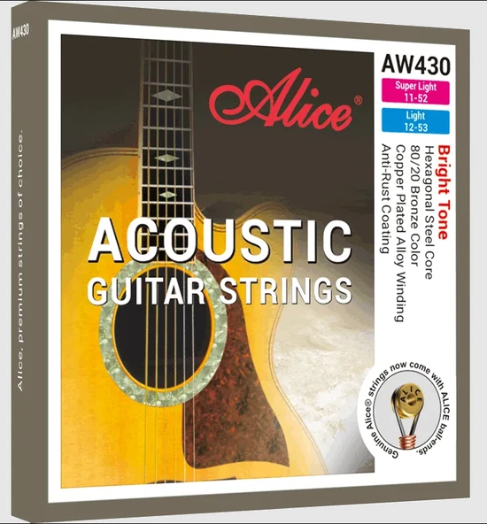 Alice AW430-SL Akustik Gitar Teli (11-52 80/20 Bronze) | %80 Bakır %20 Çinko Alaşımı Kristal Parlaklığında Ses ve Derin Bas Tepkisi ürün görseli 1