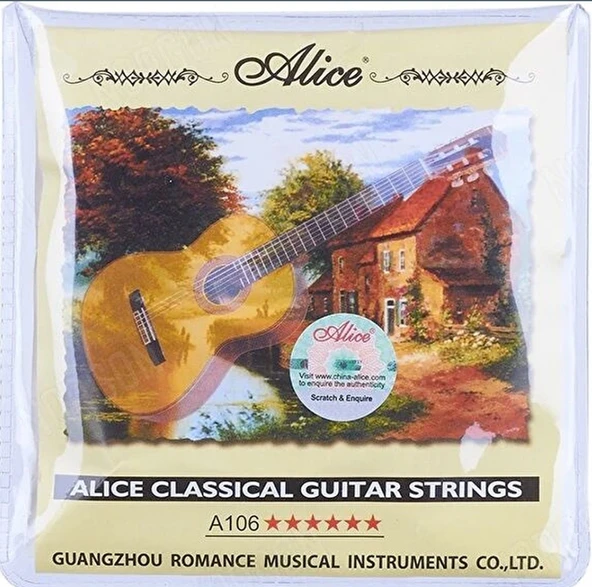 Alice AC106-N Klasik Gitar Teli (Normal Tansiyon) | Kristal Naylon Tizler Gümüş Kaplama Bakır Sargı Baslar Başlangıç ve Orta Seviye İçin İdeal ürün görseli 1