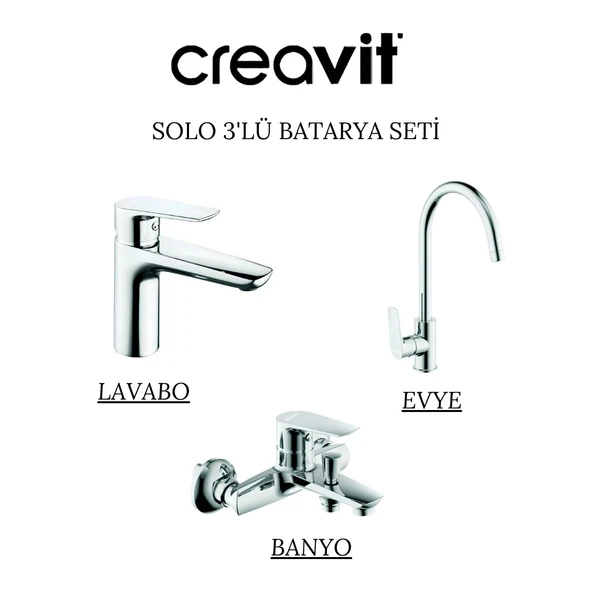 Creavit Solo Krom Lavabo-Banyo-Eviye Bataryası 3'lü Set SO1500-SO2500-SO8500 ürün görseli 1