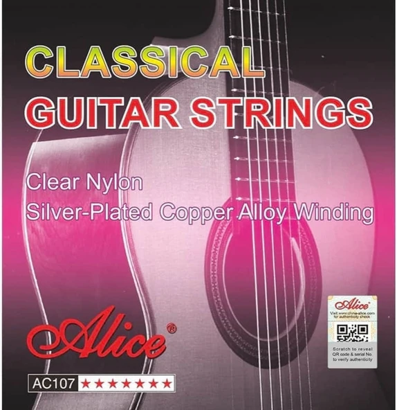 Alice AC107-H Klasik Gitar Tel Seti - Konser Serisi (Hard Tension) | Gümüş Kaplama Bakır Sargı, Yüksek Ses Projeksiyonu, Dayanıklı ve Parlak Karakter | Ölçü: 4/4 Klasik Gitarlar İçin (6'lı Tam Takım S ürün görseli 1