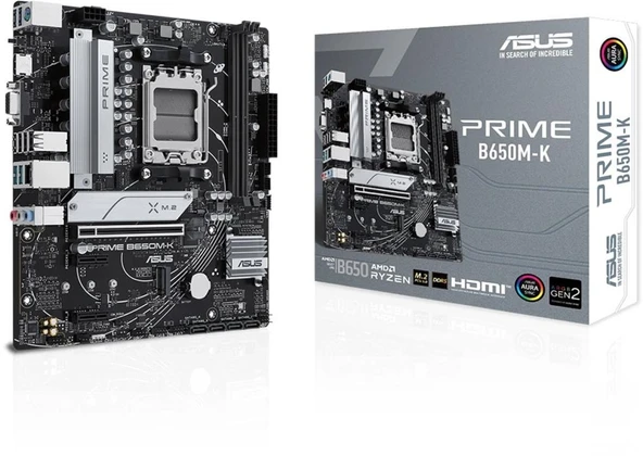 Asus Prime B650M-K 6400mhz(OC) RGB M.2 AM5 mATX DDR5 Anakart ürün görseli 1