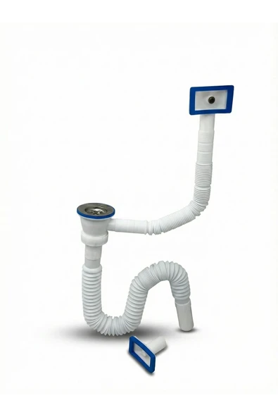 Taşmalıklı Körüklü Tekli Mutfak Eviye Sifonu - Süzgeçli Lavabo Gideri - Uzayan Esnek Hortum Seti ürün görseli 1