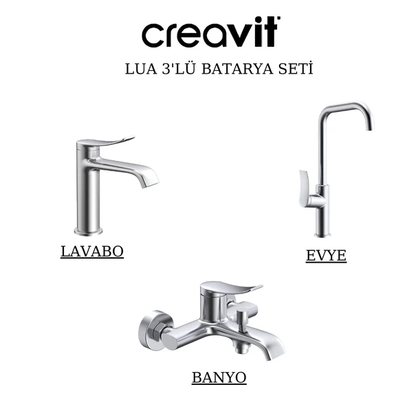 Creavit Lua Krom Lavabo-Banyo-Eviye Bataryası 3'lü Set LU1500-LU2500-LU8500 ürün görseli 1