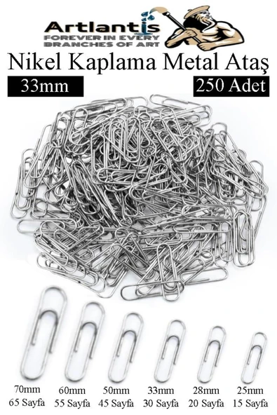Metal Ataş No 4 33 Mm 250 Li 1 Paket Nikel Kaplama Metal Ataç Dayanıklı Paslanmaz 20 Sayfa Kapasitel ürün görseli 1