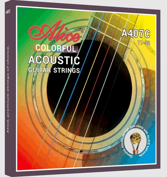 Alice A407C-SL Renkli Akustik Gitar Teli (11-52) | Sahne Şovları İçin Renkli Tasarım Korozyona Dayanıklı Kaplama ve Dikkat Çekici Görünüm ürün görseli 1