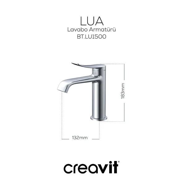Creavit Lua Krom Şelale Lavabo Bataryası LU1500 - Resim 3
