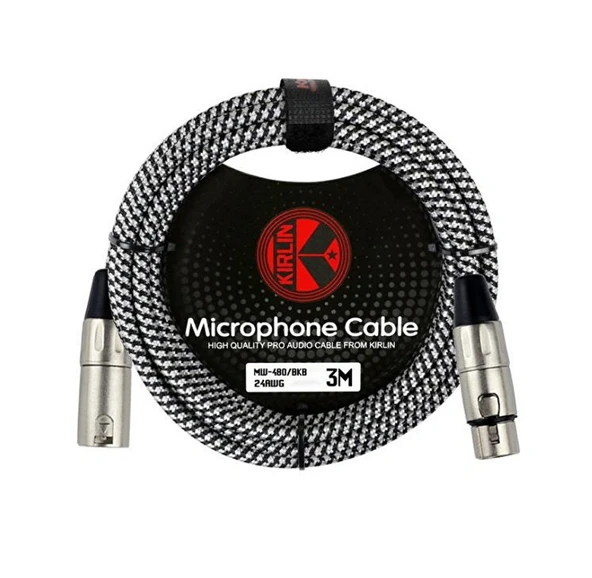 Kırlın MW-480-3M-BKB Profesyonel Mikrofon Kablosu (3 Metre) | 24AWG Hassas İletken XLR Dişi-Erkek Bağlantı ve Gürültüsüz Ses Kaydı ürün görseli 1