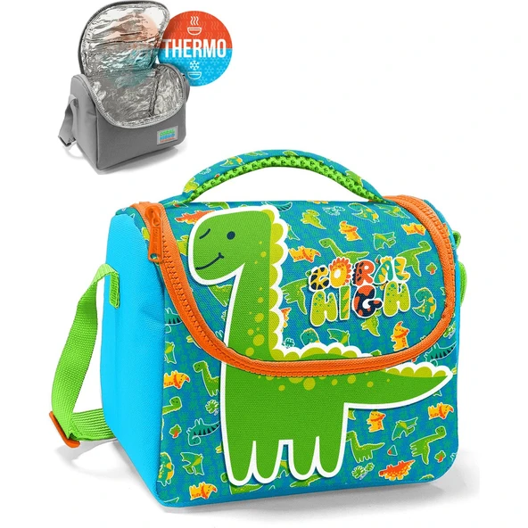 Coral High Kids Mavi Yeşil Dinozor Desenli Thermo Beslenme Çantası 12792 ürün görseli 1
