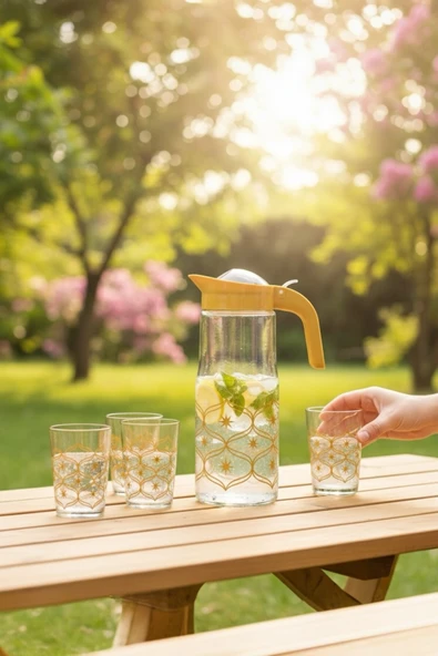 1.5 Lt Kapaklı Cam Su Takımı Sürahi 7 Parça Set ürün görseli 1