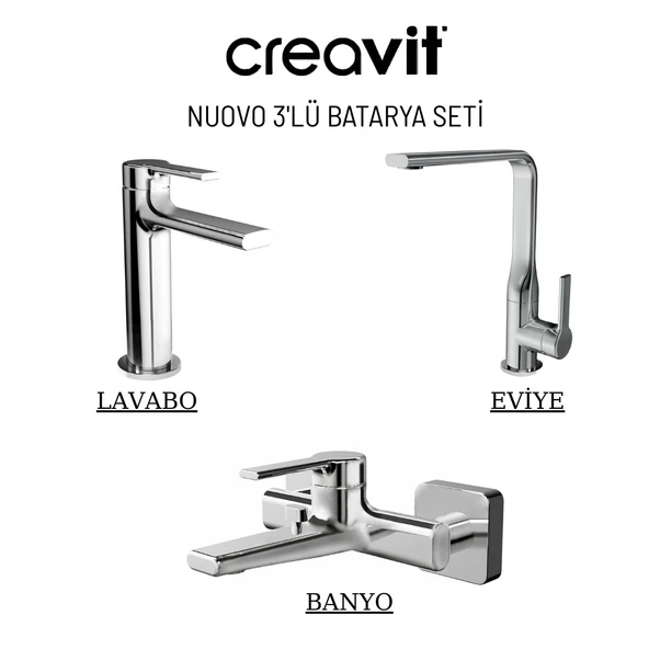 Creavit Nuovo Krom Lavabo-Banyo-Eviye Bataryası 3'lü Set NU1600-NU2500-NU8500 ürün görseli 1