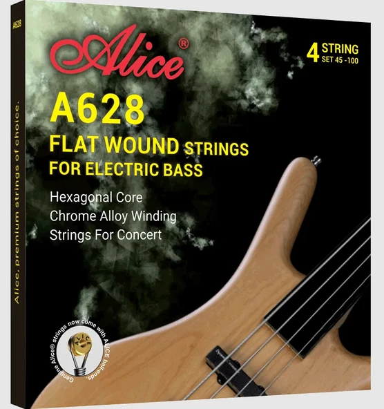 Alice A628(4)-M Flatwound Bas Gitar Teli (45-105) | Pürüzsüz Flat Sarım Sayesinde Sürtünme Sesi Olmaz Jazz ve Motown Tonları İçin Kusursuz ürün görseli 1