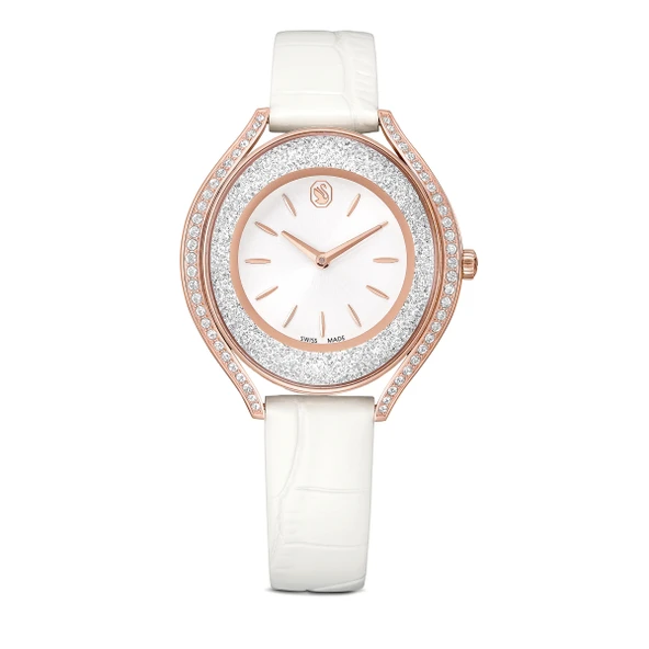 Crystalline aura Saat, İsviçre Üretimi, Deri kayış, Beyaz, Pembe altın rengi yüzey ürün görseli 1