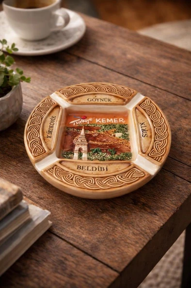Kemer Temalı Seramik Küllük – Dekoratif Hediyelik, Vintage Masa Üstü Aksesuar (12 cm) ürün görseli 1