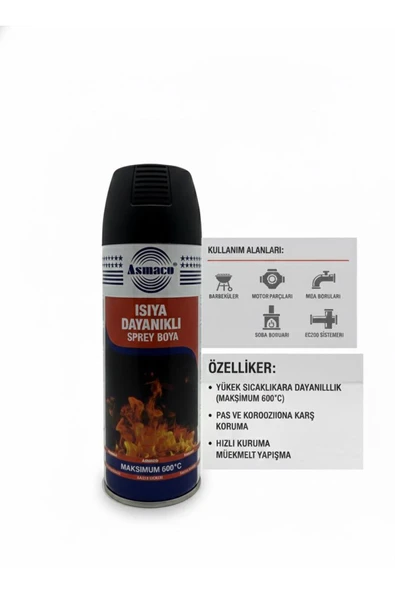 Asmaco 600 C Isıya Dayanıklı Yanmaz Mat Egzoz, Mangal, Fırın, Soba, Sanayi Boyası 400 ML ürün görseli 1