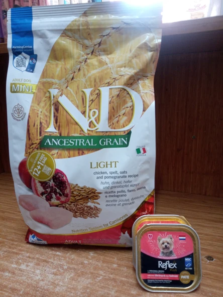 N&D Düşük Tahıllı Mini Light Küçük Irk Tavuk Nar Köpek Maması 2,5 Kg+2 adet mini ırk köpek konserve ürün görseli 1