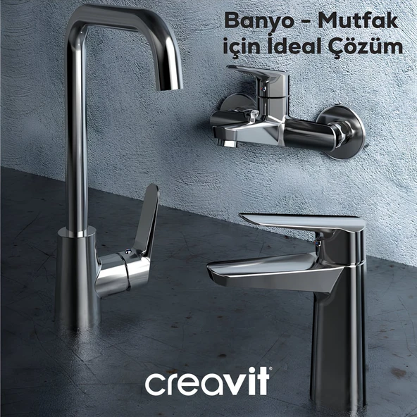 Creavit Bevel Krom Lavabo-Banyo-Eviye Bataryası 3'lü Set BV1500-BV2500-BV8500 ürün görseli 1