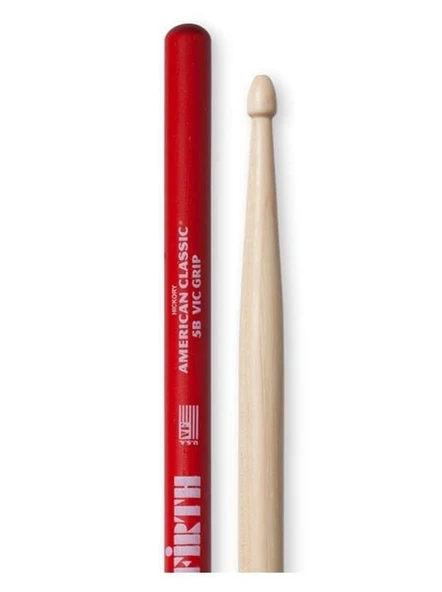 Vic Firth V5BVG American Classic 5B Vic Grip Baget | Kaydırmaz Kaplama - Rock Standardı - Ahşap Uç ürün görseli 1