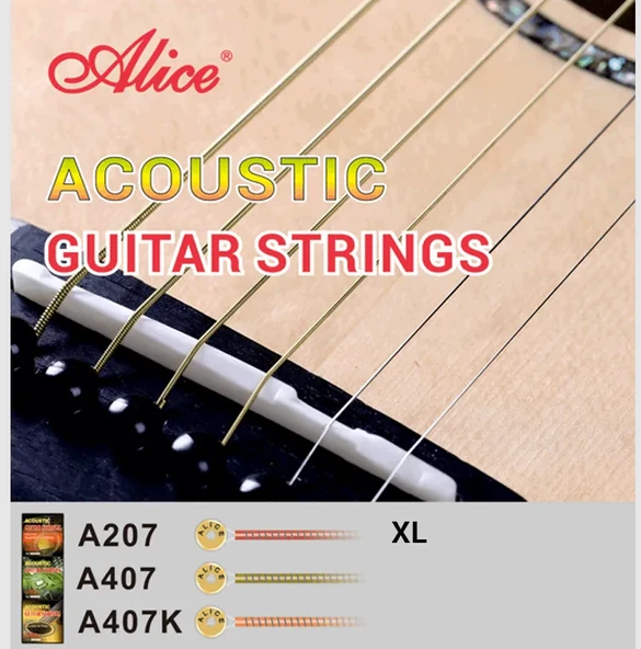 Alice A207-XL Akustik Gitar Teli (10-47 Extra Light) | Yeni Başlayanlar İçin Yumuşak Tansiyon Parmak Yormayan Yapı ve Parlak Tonlar ürün görseli 1