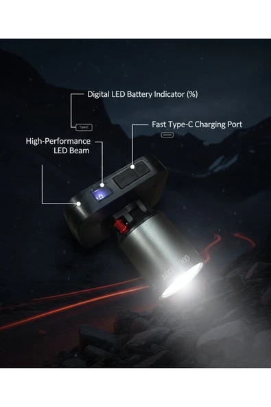 Gold Orion Profesyonel Şarjlı Kafa Lambası 5200 mAh - Dijital Göstergeli Teleskopik Zoomlu Fener ürün görseli 1