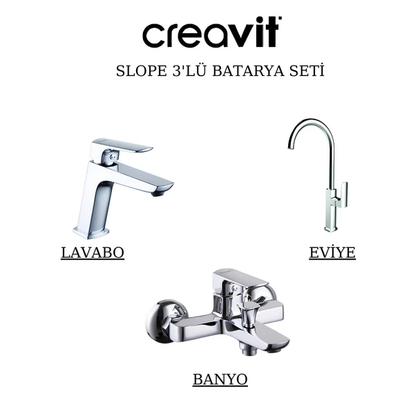 Creavit Slope Krom Lavabo-Banyo-Eviye Bataryası 3'lü Set SP1500-SP2500-SP8502 ürün görseli 1