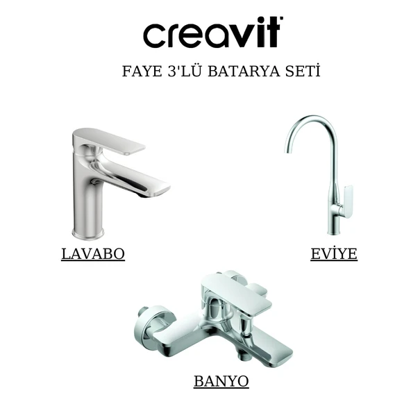 Creavit Faye Krom Lavabo-Banyo-Eviye Bataryası 3'lü Set FY1500-FY2500-FY8500 ürün görseli 1