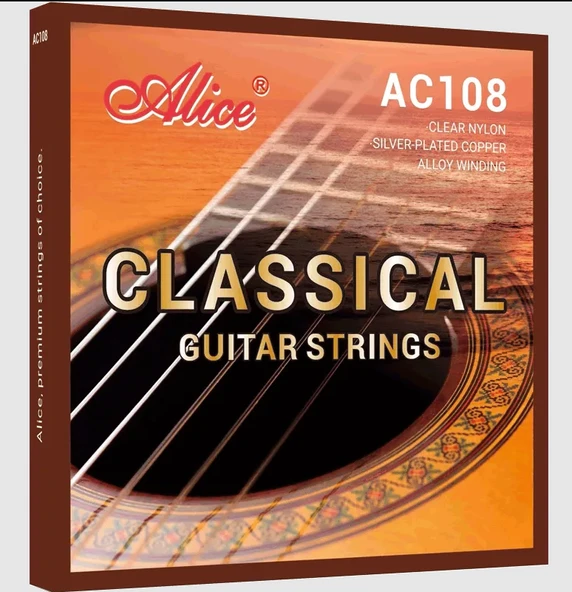 Alice AC108-N Klasik Gitar Tel Seti - Traditional Nylon (Normal Tension) | Geleneksel Şeffaf Naylon Tizler, Pürüzsüz Yüzey, Konforlu Çalım ve Doğal Ton | Ölçü: 4/4 Klasik Gitarlar İçin (6'lı Tam Takım ürün görseli 1