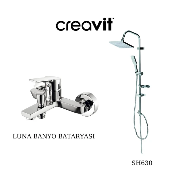 Creavit Luna Krom Banyo Bataryası LN2500 ve Kare Tepe Duş Sistemi SH630 ürün görseli 1