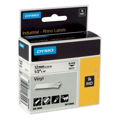 Dymo 18444 Rhino Pro Etiketi Renkli Vinil 12 MMx5.5 Mt Beyaz Üzerine Siyah ürün görseli 1