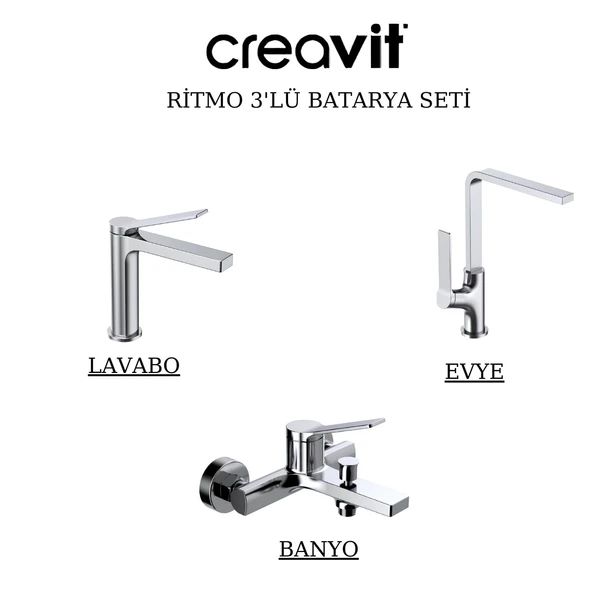 Creavit Ritmo Krom Lavabo-Banyo-Eviye Bataryası 3'lü Set RT1500-RT2500-RT8500 ürün görseli 1