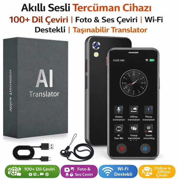 Akıllı Sesli Tercüman Cihazı  100+ Dil Çeviri  Foto  Ses Çeviri Wi-Fi Destekli  Taşınabilir Translat ürün görseli 1