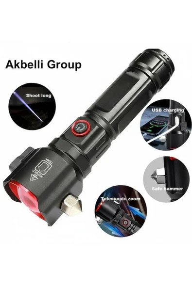 Gold Orion 6000 Lümen Şarjlı El Feneri Powerbank Özellikli,Cam Kırıcı & Kemer Kesici Acil Durum Seti ürün görseli 1