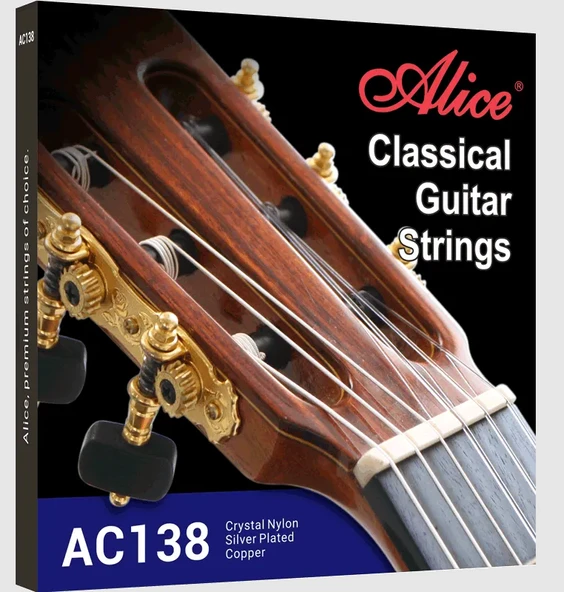 Alice AC138-N Klasik Gitar Tel Seti - Crystal Nylon (Profesyonel - Normal Tension) | Ultra Şeffaf Kristal Naylon Tizler, Parlak ve Keskin Ses Projeksiyonu | Ölçü: 4/4 Klasik Gitarlar İçin (6'lı Tam Ta ürün görseli 1