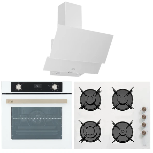 Çetintaş Evii Beyaz Ankastre Set (W 5264 E SP AF Airfry Fırın - W 848 CAT L EI Ocak -W 55221 Davlumbaz ) ürün görseli 1