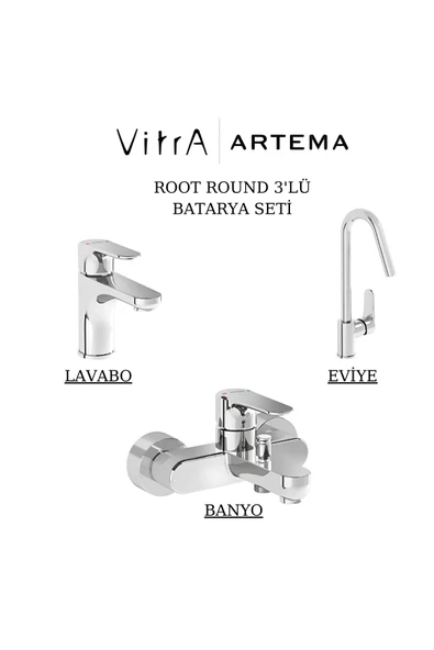 Artema Root Round Krom Lavabo-Banyo-Eviye Bataryası 3'lü Set A42705-A42725-A42742 ürün görseli 1